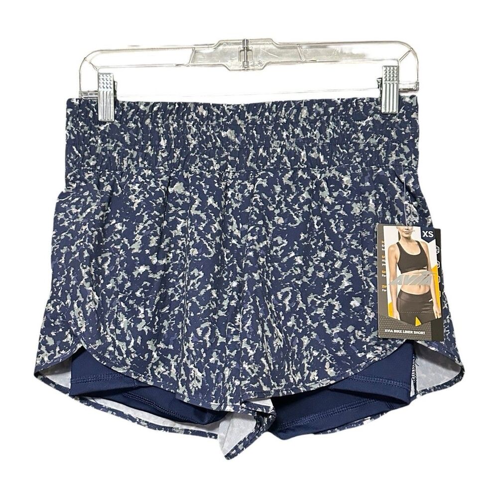 Avia Bike Liner Shorts Womens XS Blue Athletic Running Elastic Waist NWT Pockets